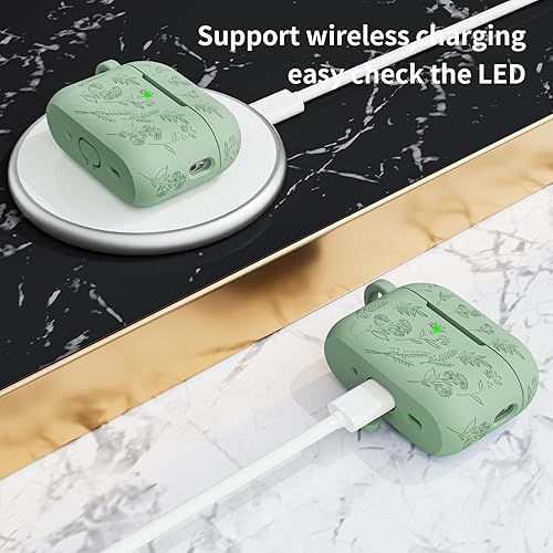 Miniatura 2 de Filoto Funda para Airpod Pro de 2 generación, bonita funda para Airpod con grabado de flores, con kit de limpieza, funda completa de silicona suave