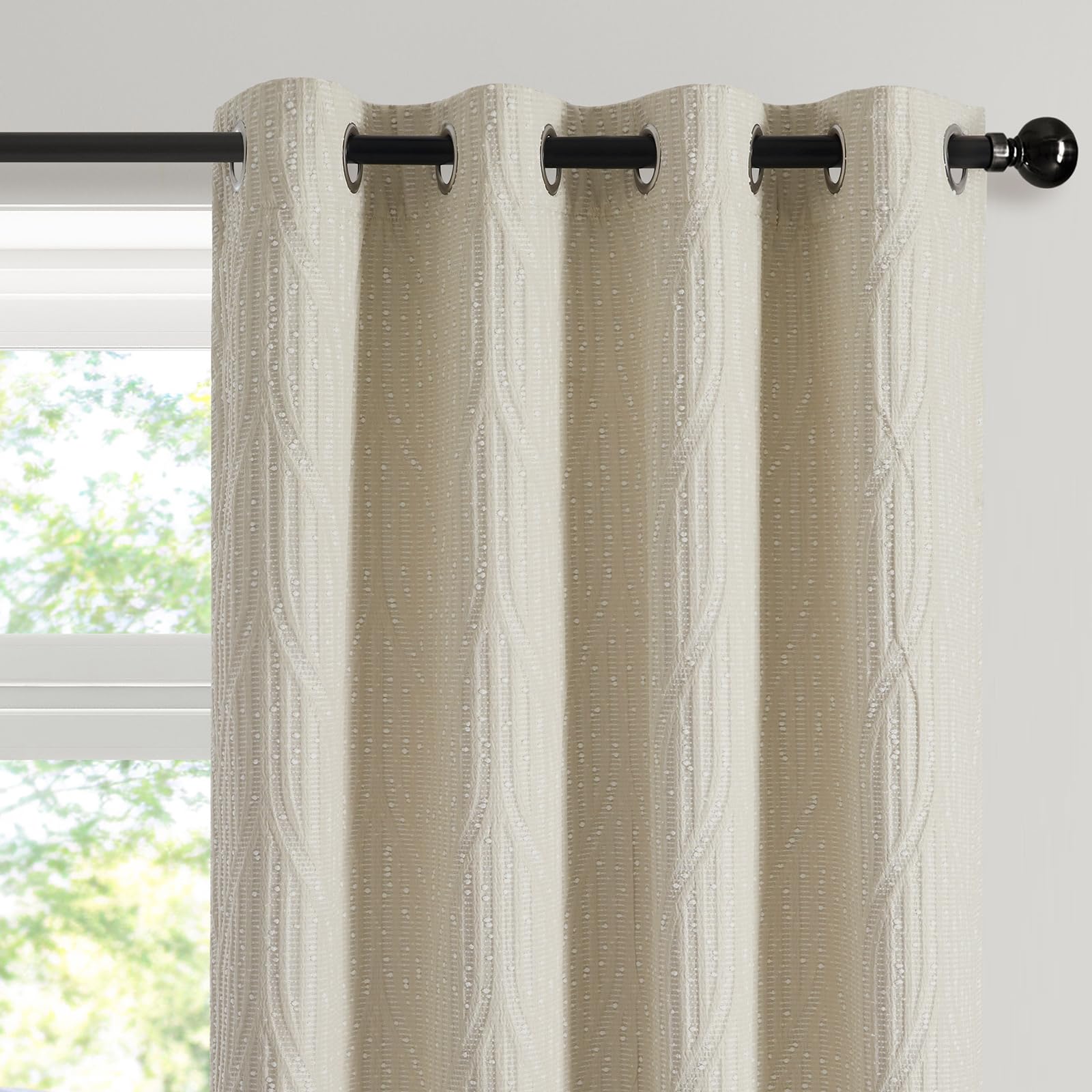 Photo 1 of Drapexpert Jacquard Blackout Curtains - 52x96 Inch Panels, Cream/White