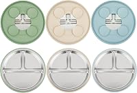 PandaEar 3-Pack Stainless Steel Baby Suction Plates - Divided Non-Slip Toddler Dishes for Baby-Led Weaning, Dishwasher Safe (Blue/Green/Brown)