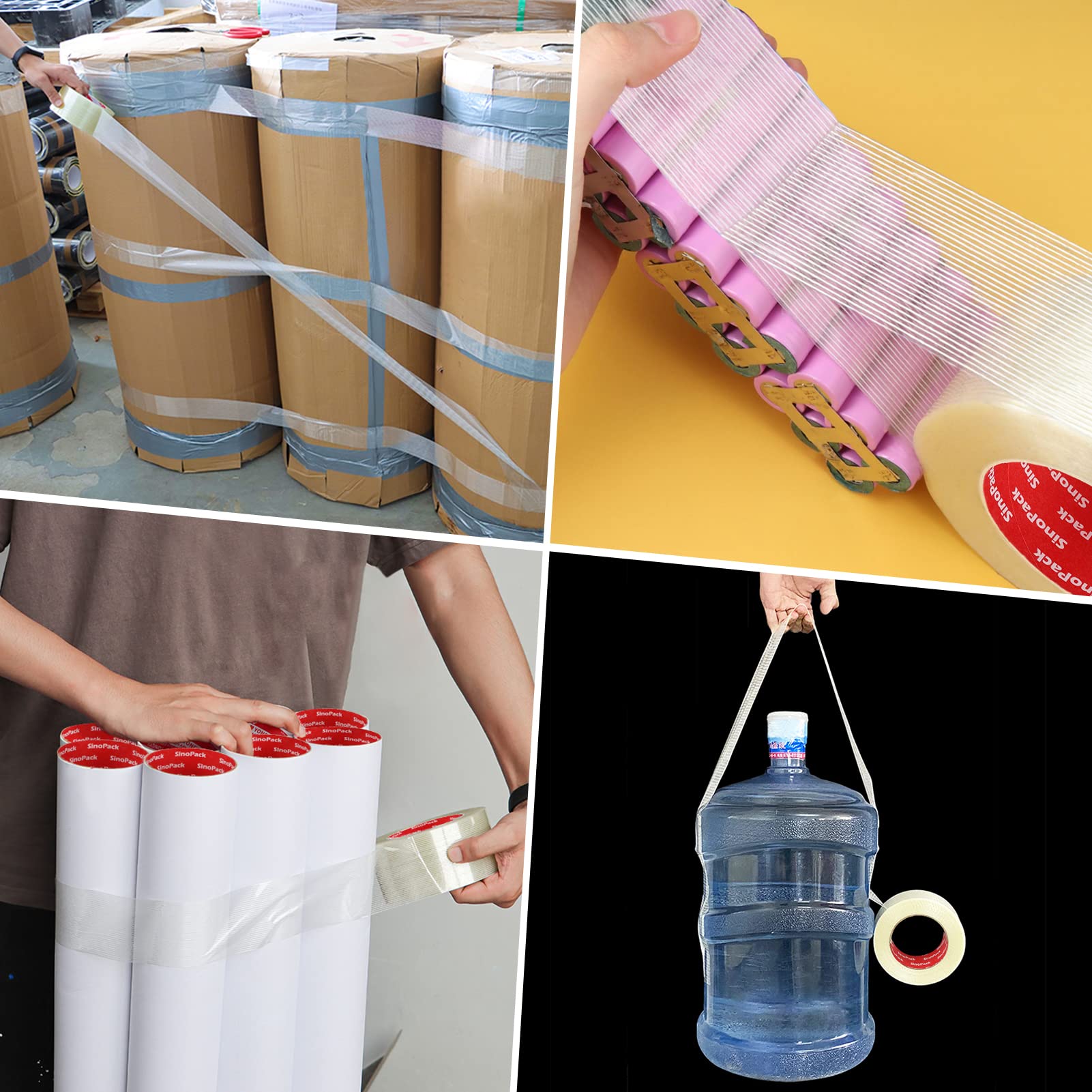 Cinta de embalaje reforzada, paquete de 12 cintas de 5.5 mil x 2 pulgadas x 50 yardas, cinta de nailon resistente de 2 pulgadas, cinta de embalaje reforzada de fibra de vidrio