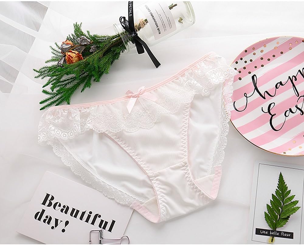 TOMORI Womens Lace Floral Panties Soft Breathable Bow Underwear Low Rise Briefs for Big Girl, Pink, Medium - Image 2