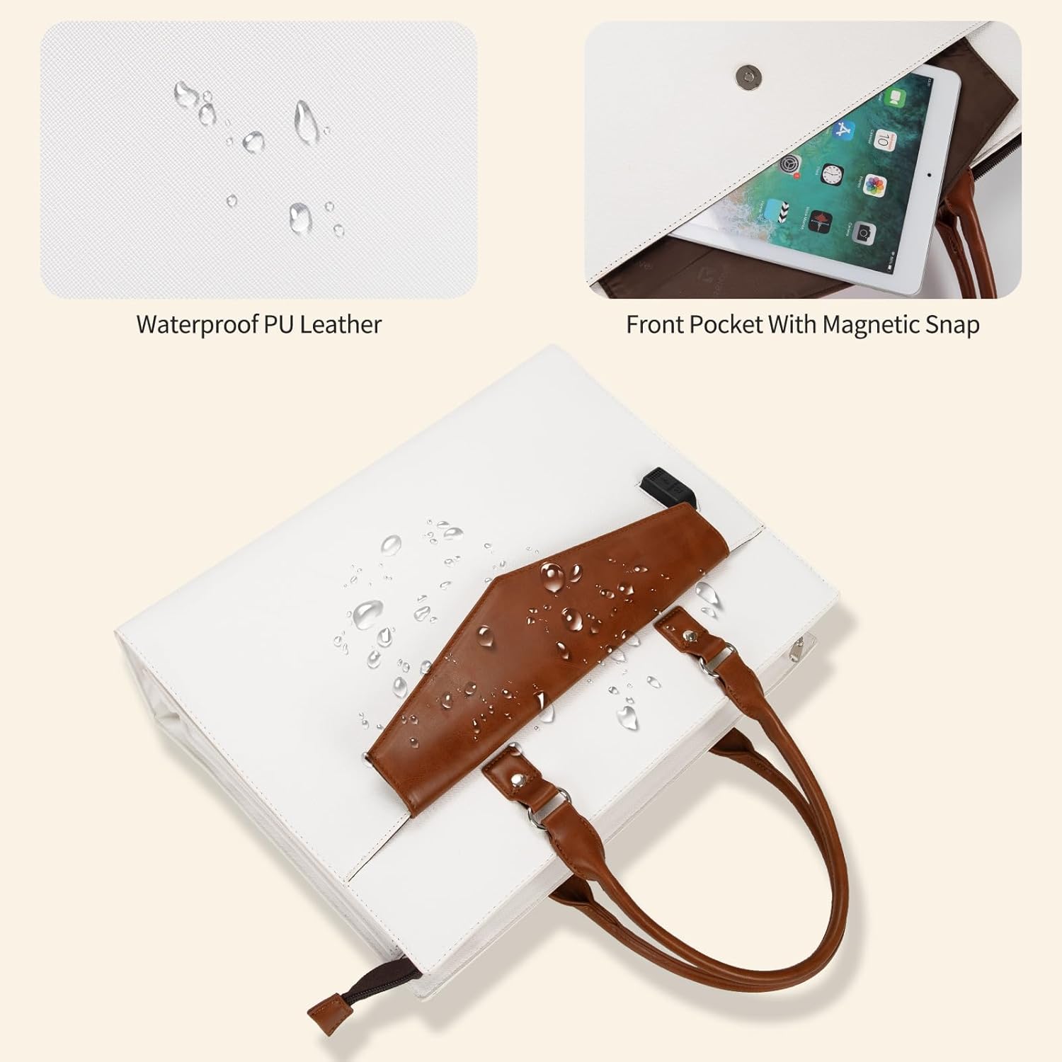 Laptop Tote Bag for Women, 17 Inch Laptop Bag Waterproof Leather Computer Tote, Large Work Bag with USB Charging Port, Womens Briefcase Business Office Work Handbag - Image 7