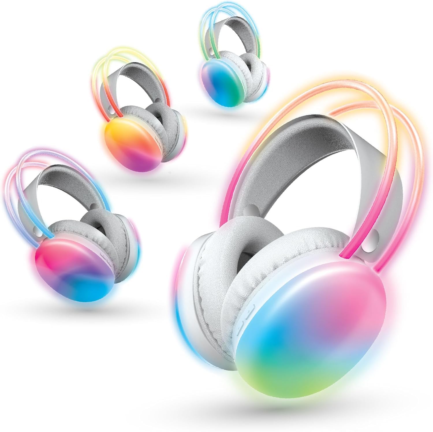 Brookstone Wireless Silent Disco Headphones, Multicolor LED Lights, Bluetooth 5.0, Up to 10 Hours of Playtime, 8 Pack