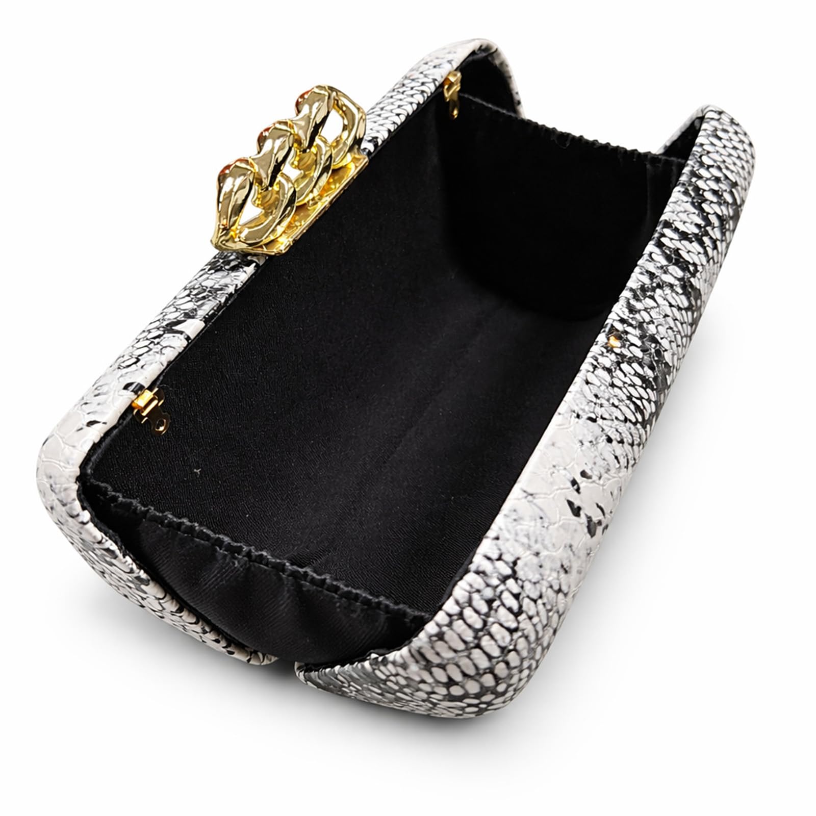 Bolso de mano de piel sintética con hebilla dorada, estampado de serpiente, cadena desmontable para mujer