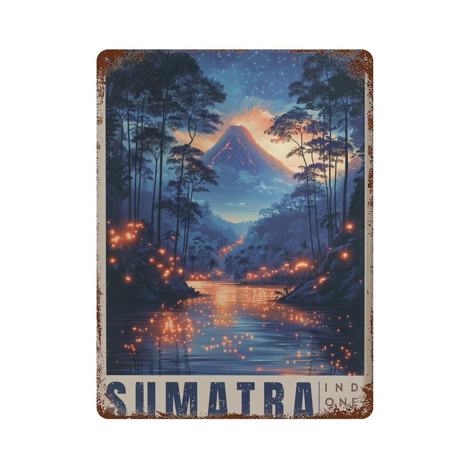 xiaoxiaoshen Sumatra Volcano Travel – Moody Jungle Landscape Wall Decor Art Metal Tin Poster Modern Home Decor Art Home Bar Shop Decorations Vintage Sign 40x30cm