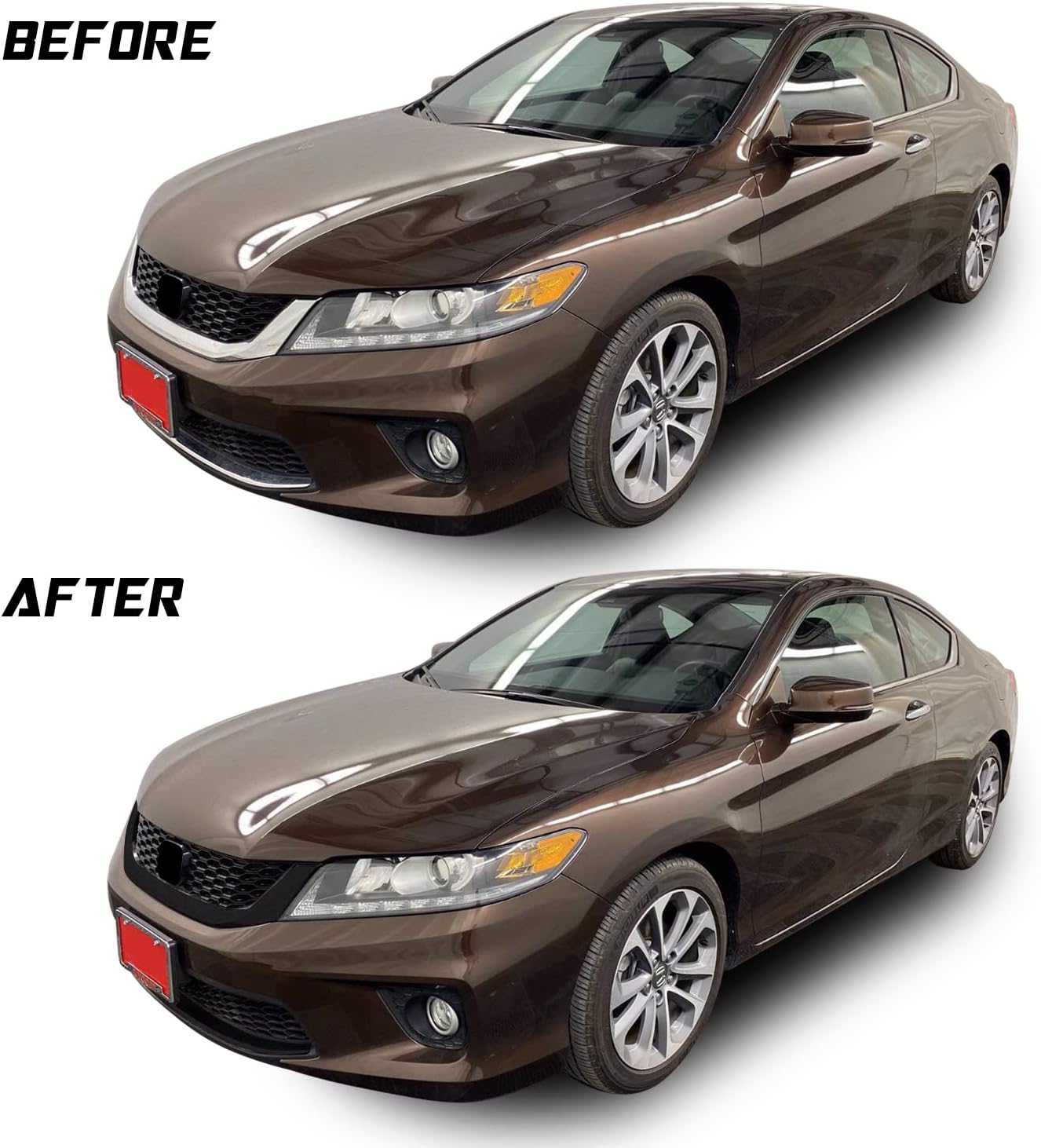 Front Grille Trim Chrome Delete Blackout Precut Vinyl Wrap Overlay Kit Compatible with and Fits Honda Accord Coupe 2013 2014 2015 - Gloss Black