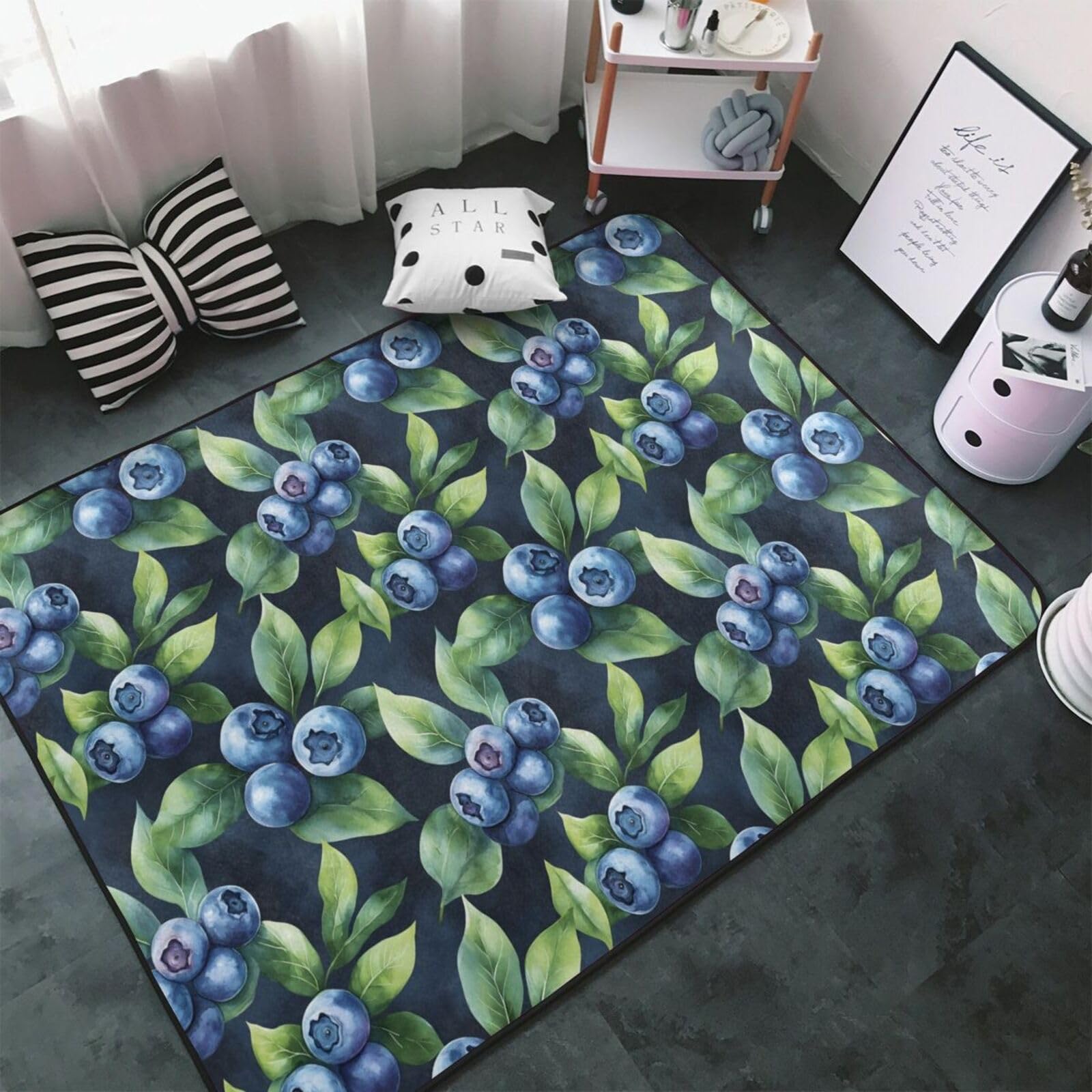 Tapis salon myrtilles 90x150 cm lavable et antidérapant pour chambre