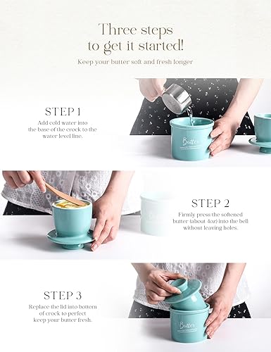 Miniatura 5 de Mantequilla de cerámica con agua para encimera, mantiene la mantequilla suave y fresca durante 2 a 5 semanas, mantequilla con tapa y cuchillo para