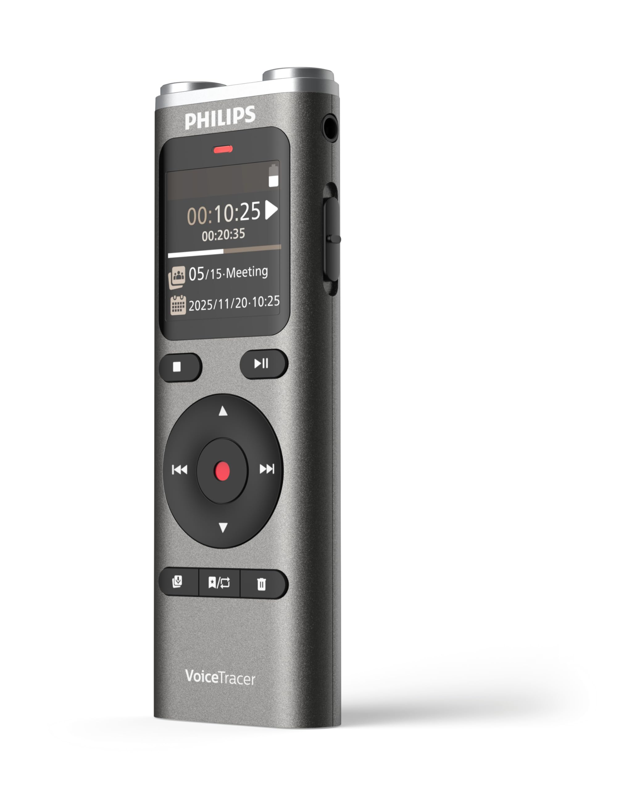 Philips DVT2075 VoiceTracer, Diktiergerät, Aufnahmegerät, MP3, Stereo, Li-on Akku. Sembly AI zur Spracherkennung für mehrere Sprecher, Automatische Erstellung von Zusammenfassungen