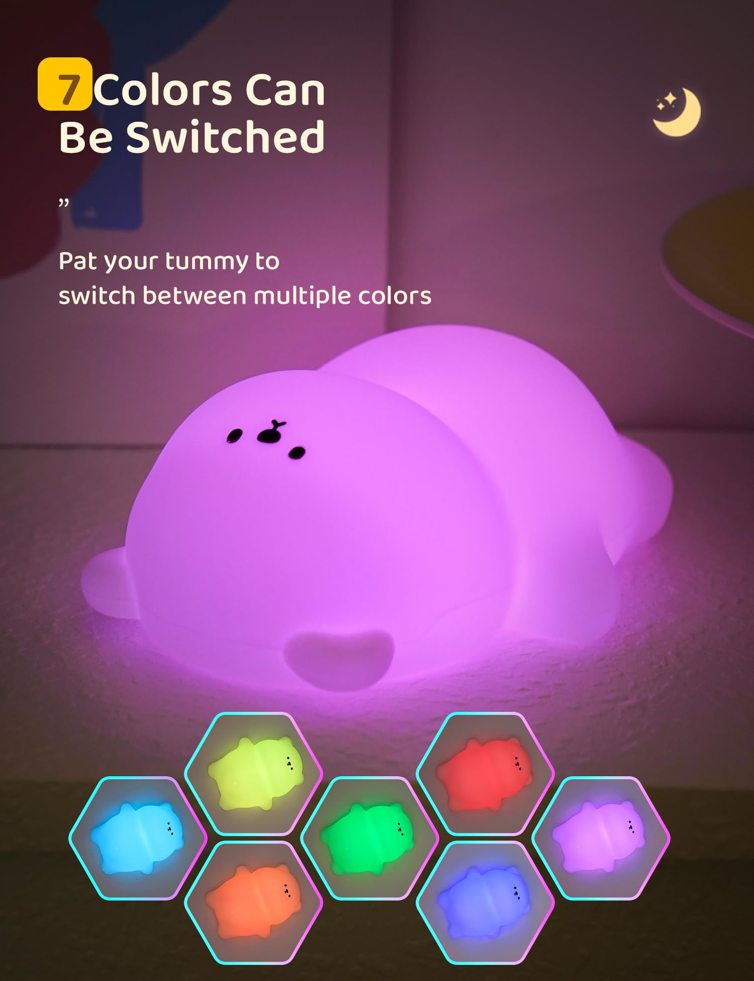 IHALO Luce Notturna Bambini, 7 Colori 3 Modalità Lampada Notturna per Bambini, Silicone Luce Notturna Neonato, con Timer, USB Ricaricabile, per Bambina Cameretta Regalo Neonato (Forma di Orso)