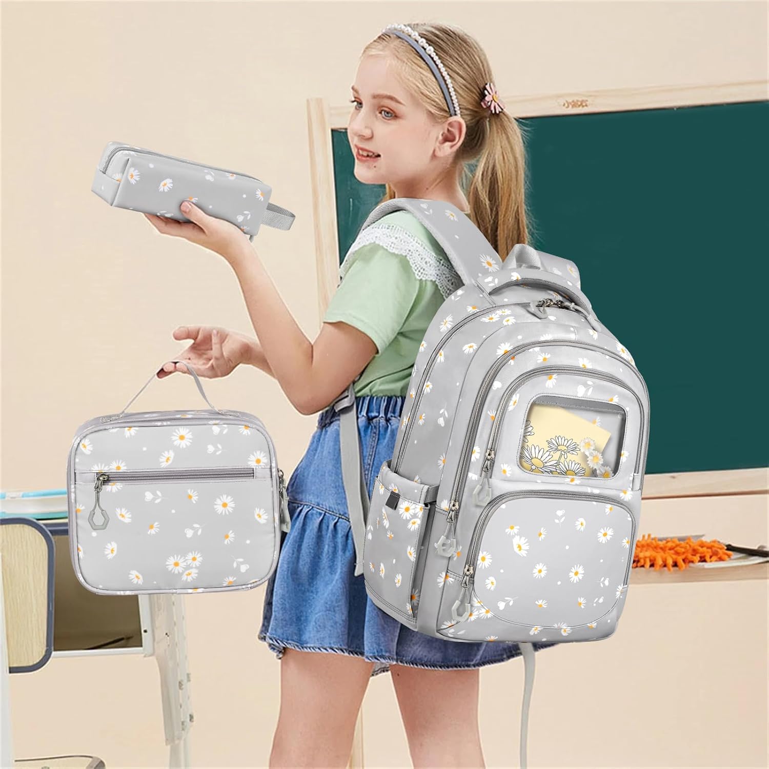 Daisy Backpack for Girls 3 Pcs Set with Lunch Box & Pencil Pouch Kids Bookbag for Teen Girl Elementary Primary Middle School Students Book Bag Kawaii Ita Backpack - Image 7