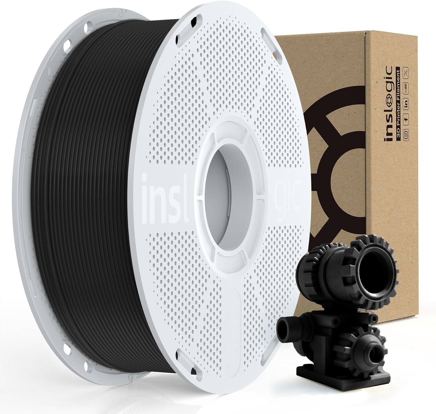 Inslogic Carbon Fiber Nylon Filament 1.75mm, Black PA6-CF 1kg Spool, High-Temp & Wear Resistant, High Strength & Rigidity 3D Filament for Functional Parts & Industrial Tools