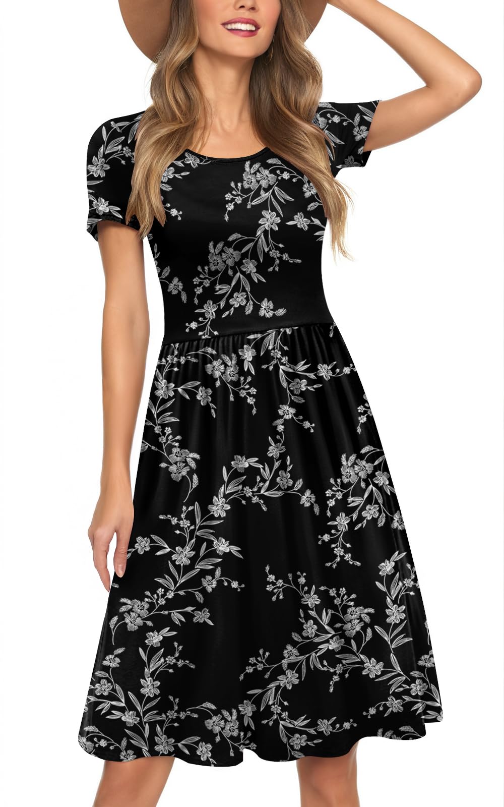 AYIFU Womens Short Sleeve Empire Waist Dresses Casual Summer Dress with Pockets