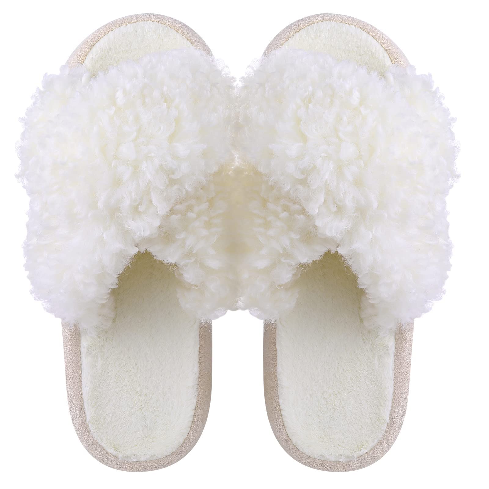 Women's Soft Plush Lightweight House Slippers Fuzzy Cross Band Slip on Open Toe Cozy Indoor Outdoor Slippers