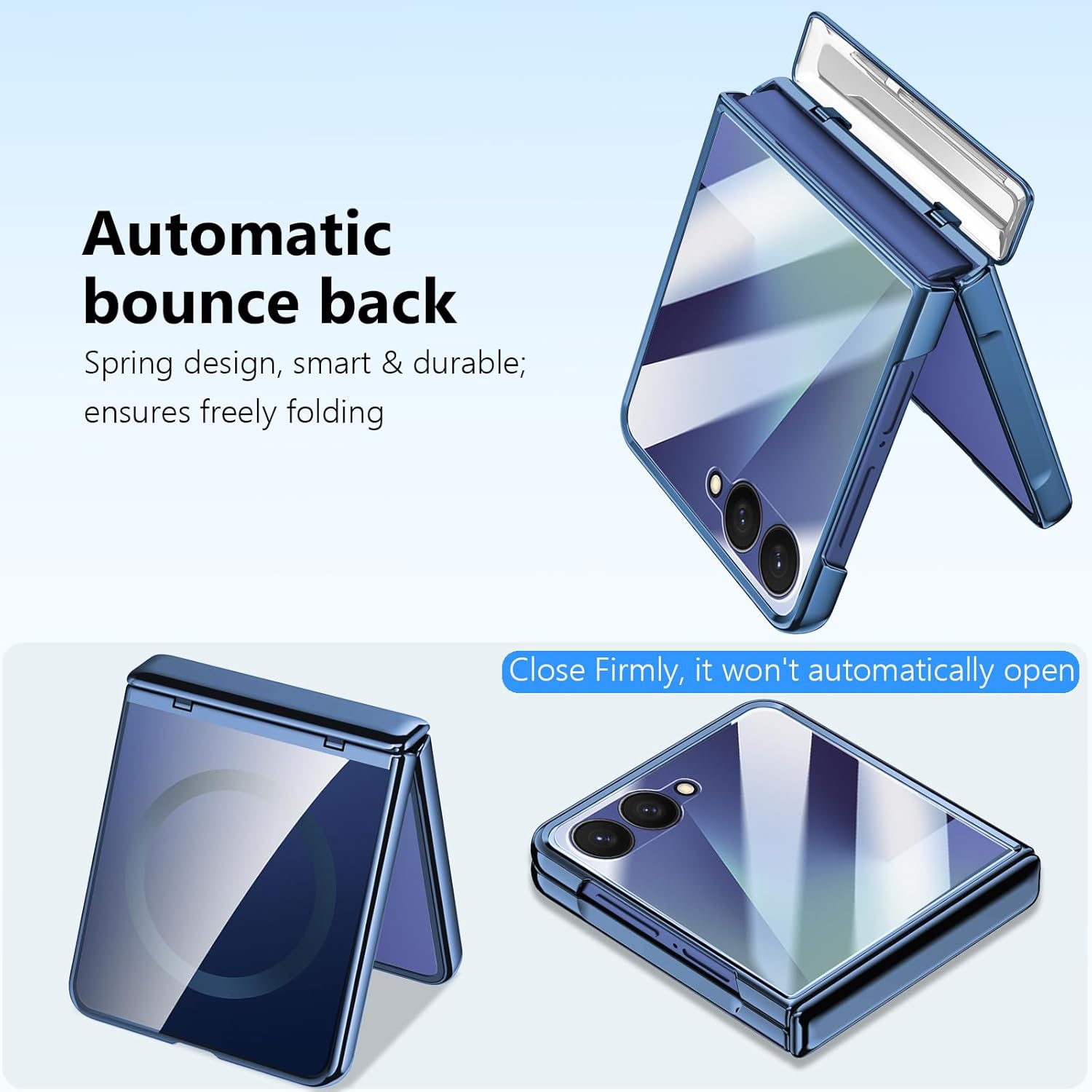 for Samsung Galaxy Z Flip 7 2025 Magnetic Case, Clear Phone Case with Magsafe Accessories, Screen Protector, Hinge Cover, Anti-Yellow, Full-Body Slim Thin Blue Case