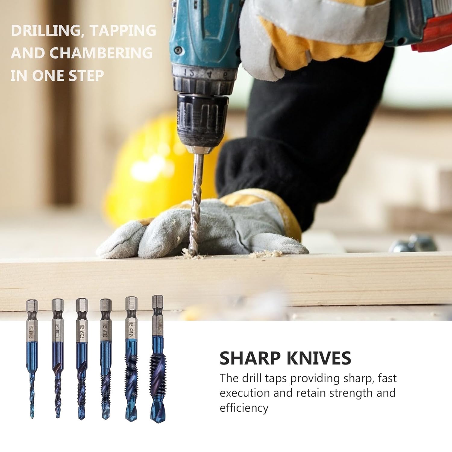 PartyKindom 6pcs M35 Blue Coated Spiral Tap Drill Bits Set with Hex Shank, Metric Thread Screw Tapping Tool (m3-m10) for Industrial Metalworking and Accurate Drilling