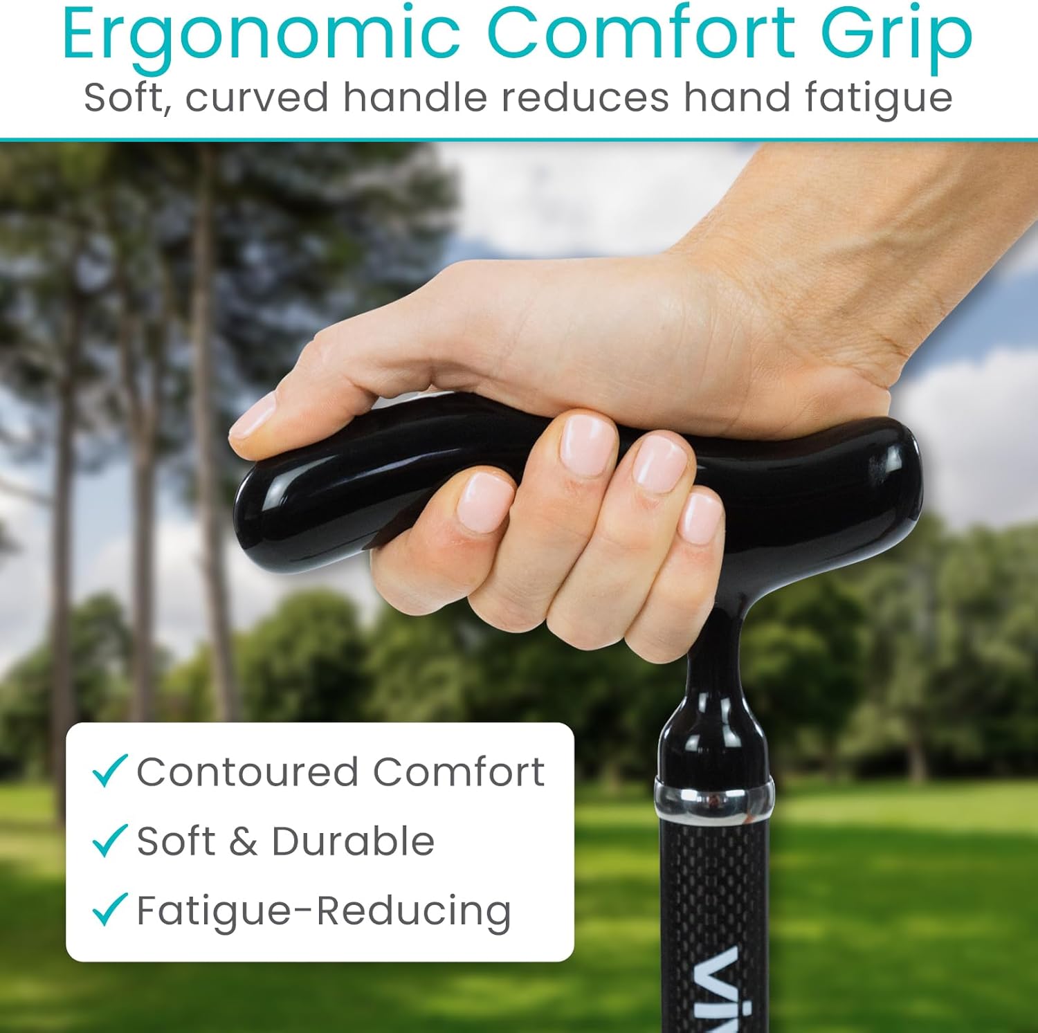 Vive Ultra-Lightweight Quad Cane - Carbon Fiber Walking Stick for Men & Women - Adjustable Ergonomic Grip Handle - Nonslip 4 Prong Rubber Tips for Right, Left Stability Support - Mobility Travel Aid