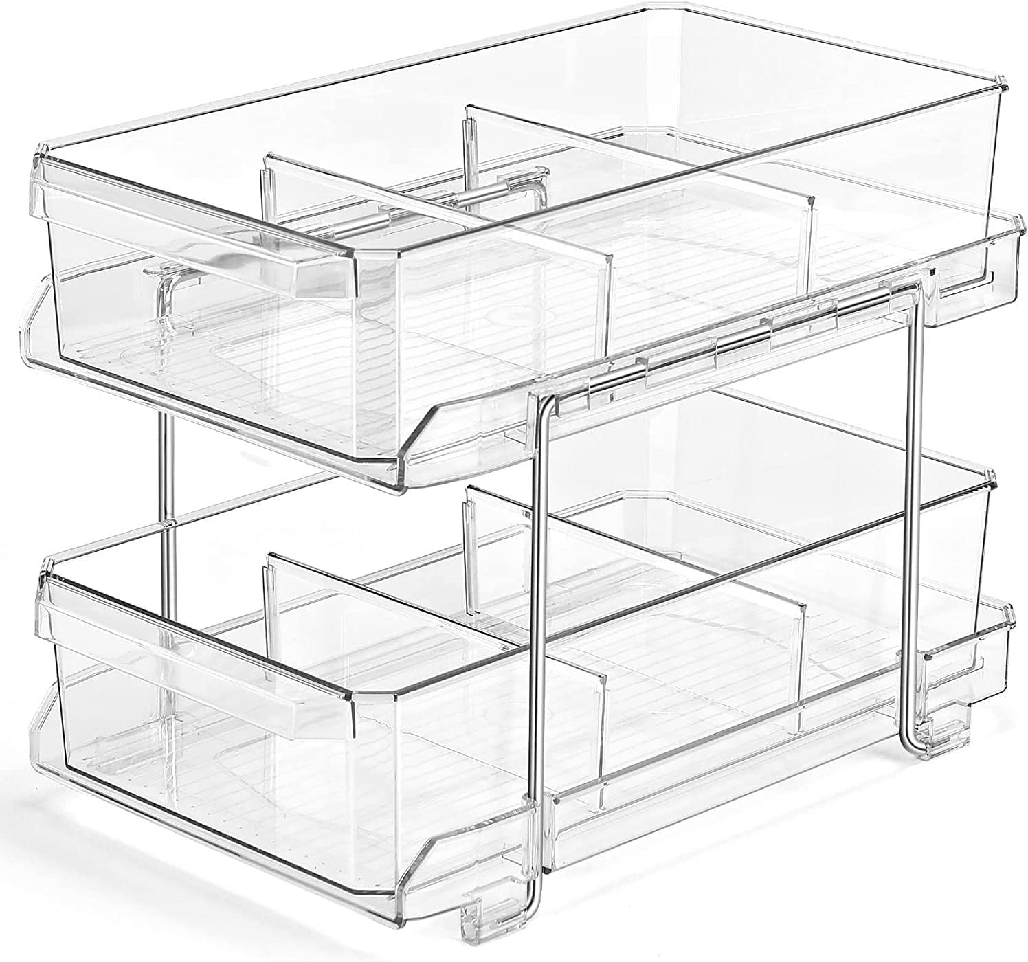 2-Tier Under Sink Cabinet Organizer with Dividers, Multi-Purpose Slide-Out Storage Container, Pull Out Under Sink Organizer Shelf,Under Sliding Cabinet Basket Organizer for Bathroom, Kitchen