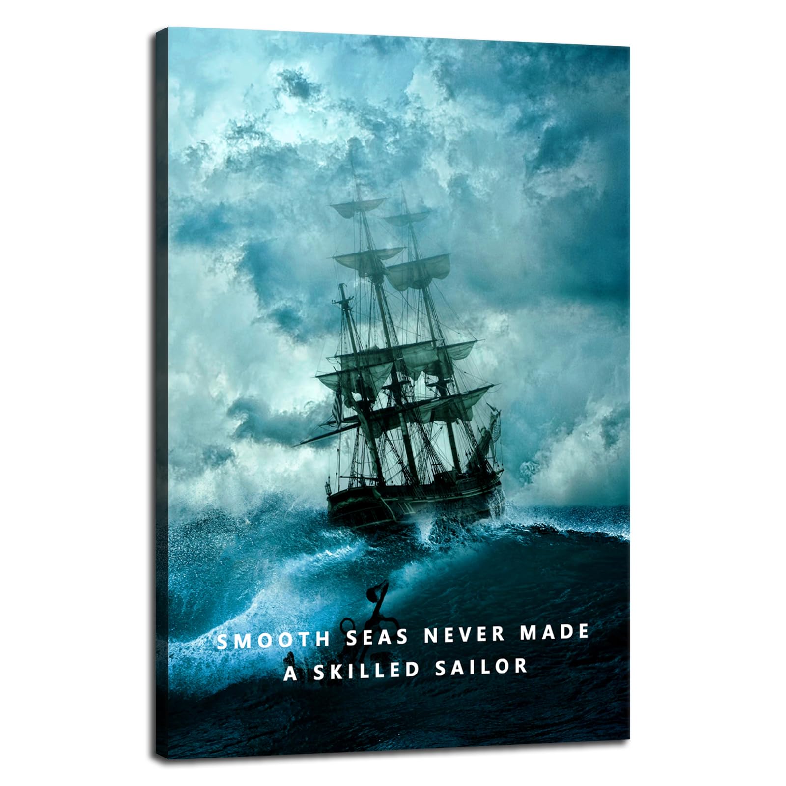 FHBWART Inspirational Canvas Wall Art Motivational Smooth Seas Never Made A Skilled Sailor Quote Canvas Print Positive Quotes Painting Office Home Decor Framed Artwork<12 x 18 inch> — image 1