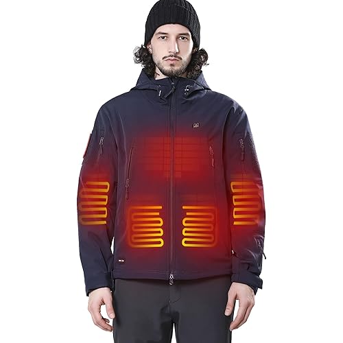 DEWBU Heated Jacket for Men with 12V Battery Pack Winter Outdoor Soft Shell Electric Heating Coat