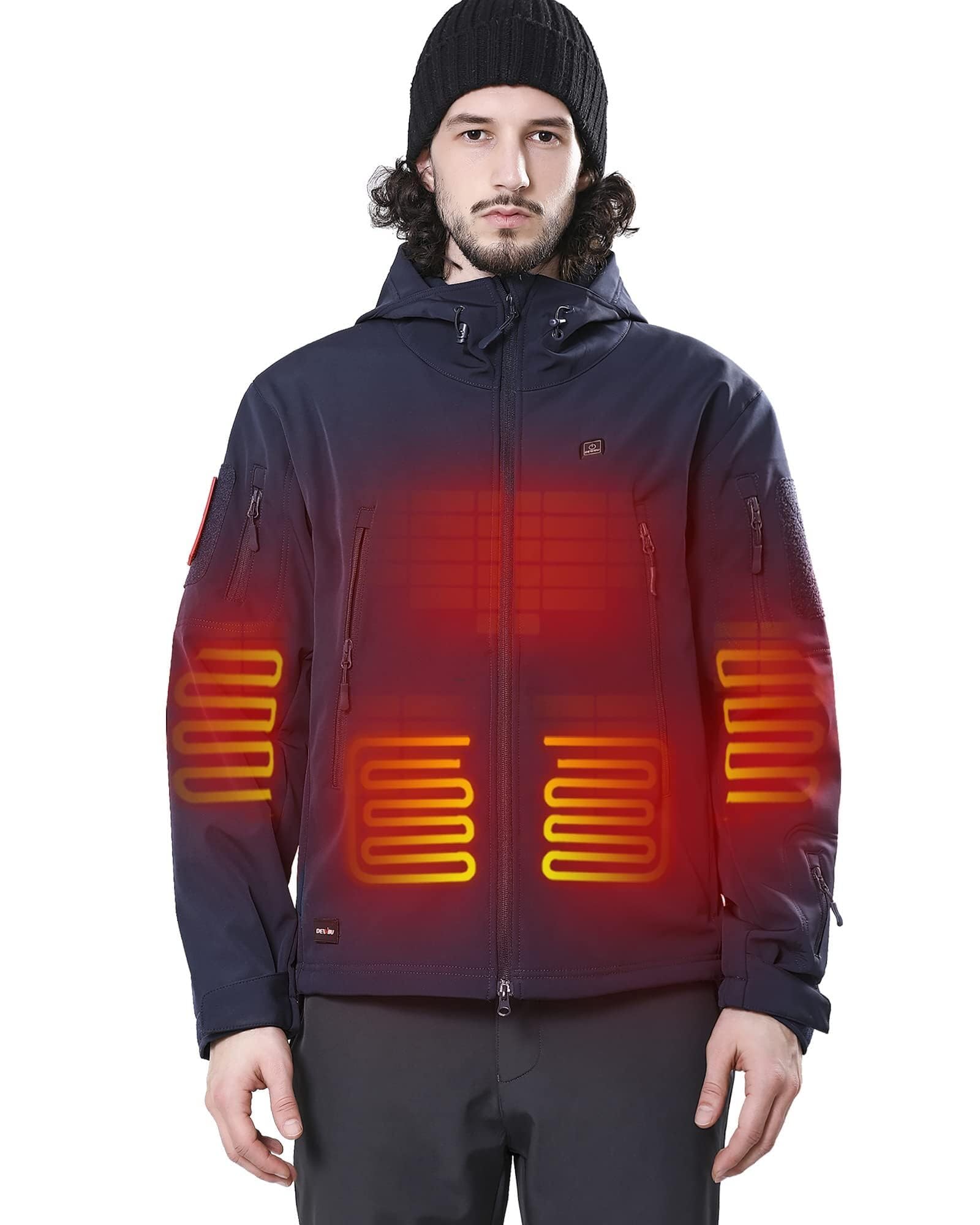 DEWBU Heated Jacket for Men with 12V Battery Pack Winter Outdoor Soft Shell Electric Heating Coat