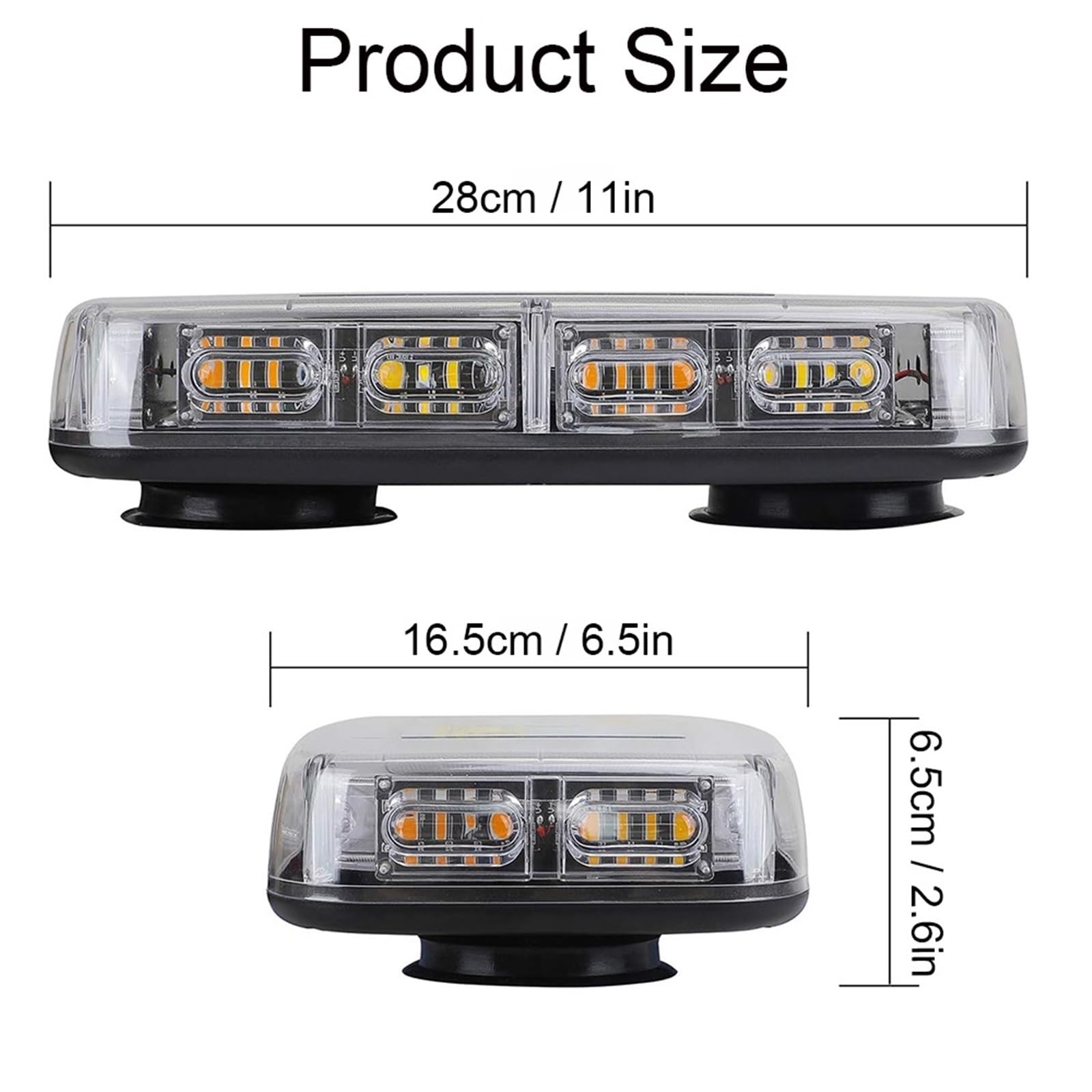 48 luces estroboscópicas LED de emergencia, ámbar y blancas, for techo de coche. Luz de señalización de seguridad baliza. Mini lámpara intermitente de policía for 12/24 V.(Yellow White)