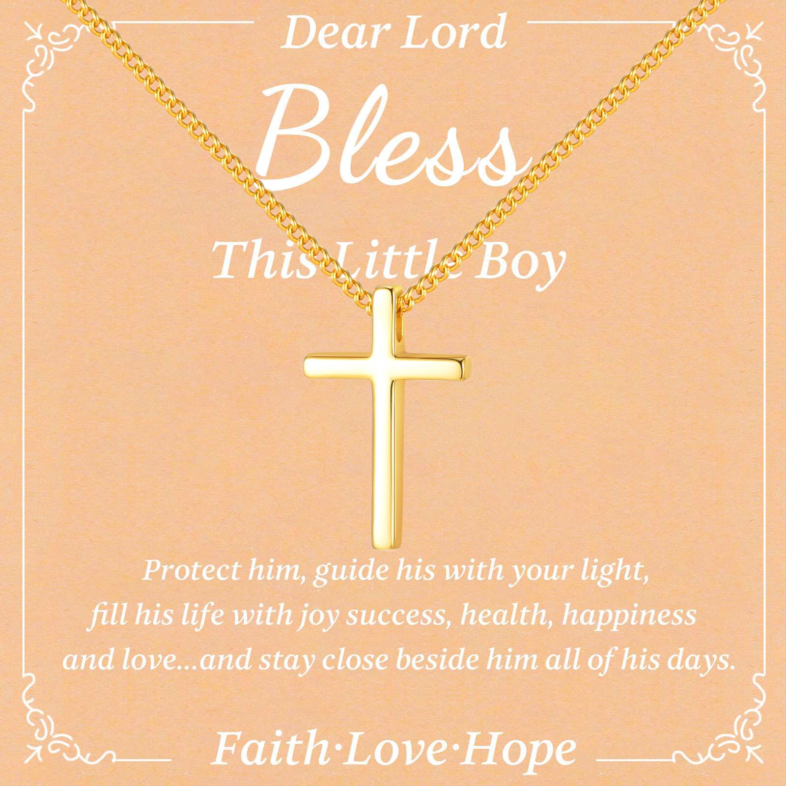 Myfresty 925 Sterling Silver Cross Necklace for Boys - Faith Cross Chain Necklaces for Kids Small Dainty Pendant Jewelry Gifts for Teenage, First Communion Baptism Birthday Easter