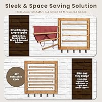 Vista 3 de Estante de secado de bambú para montaje en pared para lavandería, secadora de ropa plegable con 8 brazos y 5 ganchos, ahorro de espacio, 20 Natural