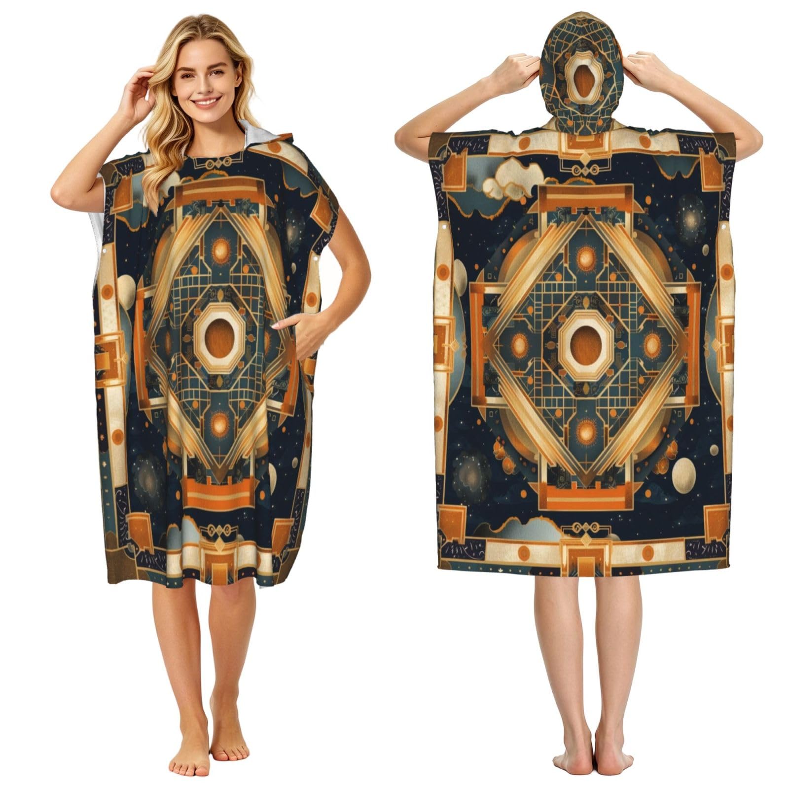 KLGRTJHK Deepavali Adult Hooded Beach Poncho Towel 43"X35"