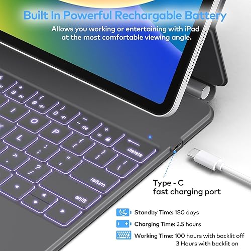 Miniatura 17 de Funda de teclado para iPad Air de 11 pulgadas (M3 2025 / M2 2024) y iPad Pro de 11 pulgadas (1ª/2ª/3ª/4ª generación), funda magnética con teclado