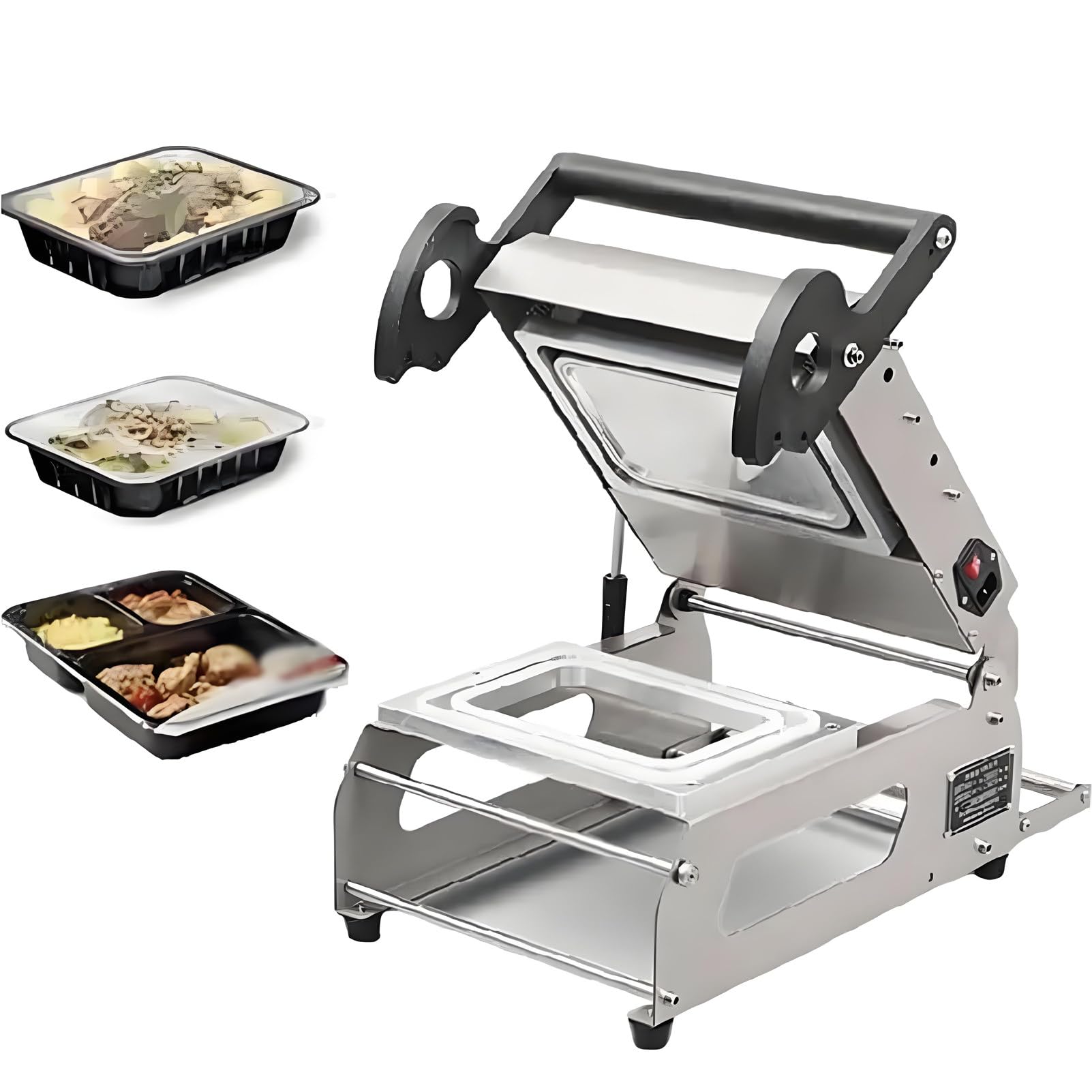 Sellador comercial de bandejas de prensa manual, sellador de contenedores de acero inoxidable para cajas de comida y comida para llevar, 7-8 sellos/minuto