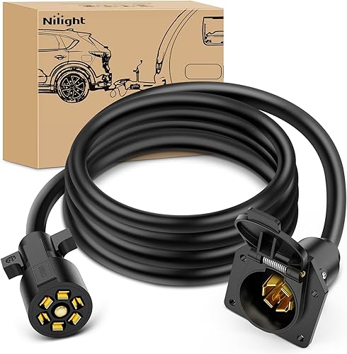 Miniatura 12 de Nilight Cable de Extensión para Enchufe de Remolque de 7 Vías 12 Pies Resistente Conector de 7 Pines Cable de Arnés de Cableado 10-14 AWG Terminales