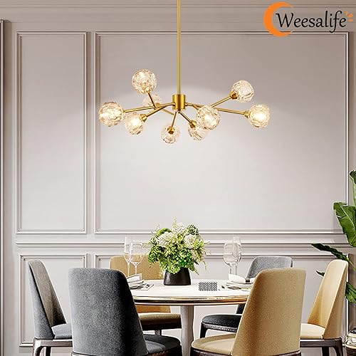 Miniatura 8 de Sputnik - Candelabros para comedor sobre mesa, modernos candelabros de cristal, 9 luces doradas para sala de estar, dormitorio, isla de cocina
