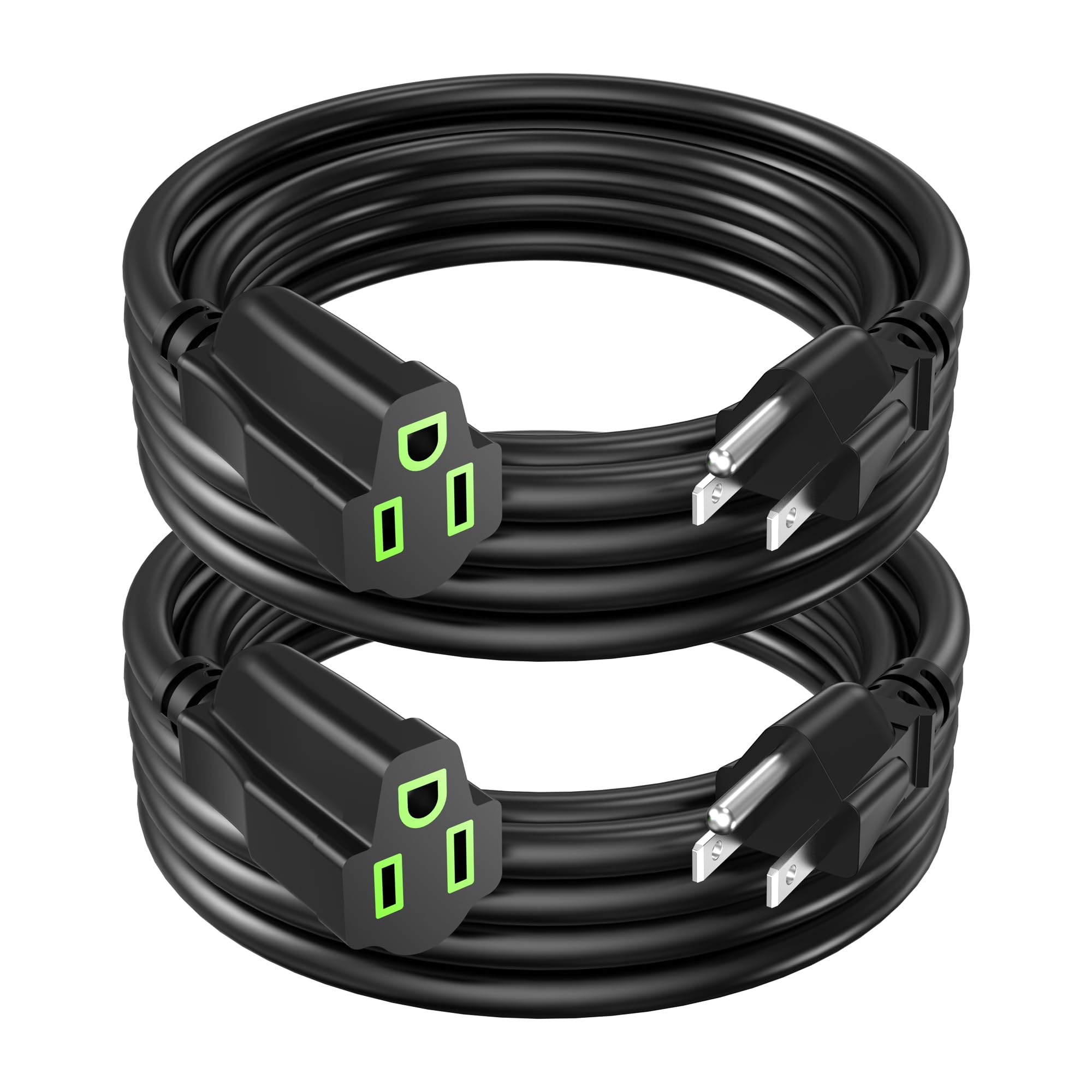 Power Extension Cord 7FT (2 Pack), 3-Prong Grounded Electrical Extension Cable Outlet Saver, Single Outlet Power Wires, Outdoor and Indoor, Heavy-Duty
