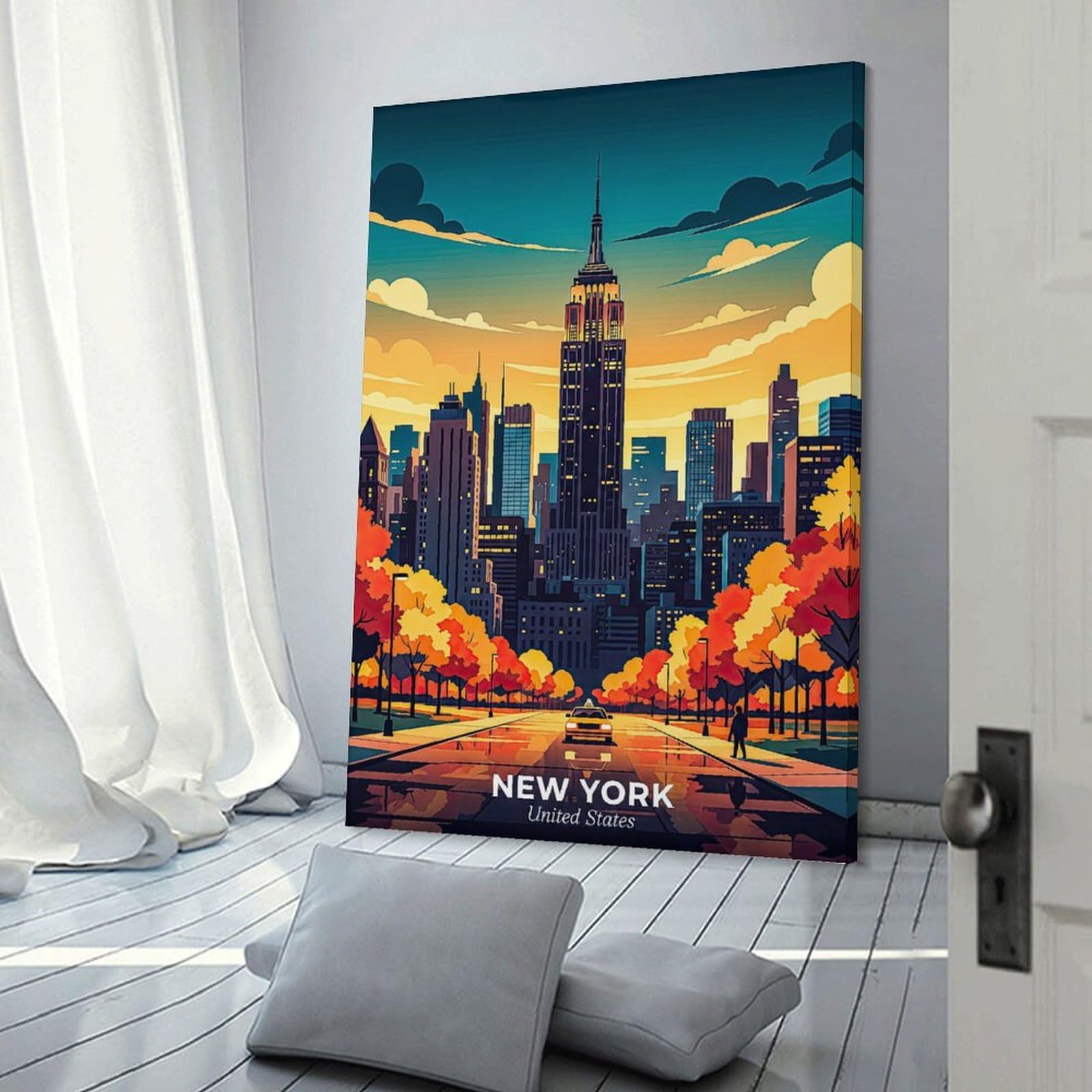Junmoney Decorative Wall Artwork New York Cityscape at Sunset, 20x30inch(50x75cm), for Living Room, Bedroom Or Apartment Walls, Decorative Artwork for Empty Walls