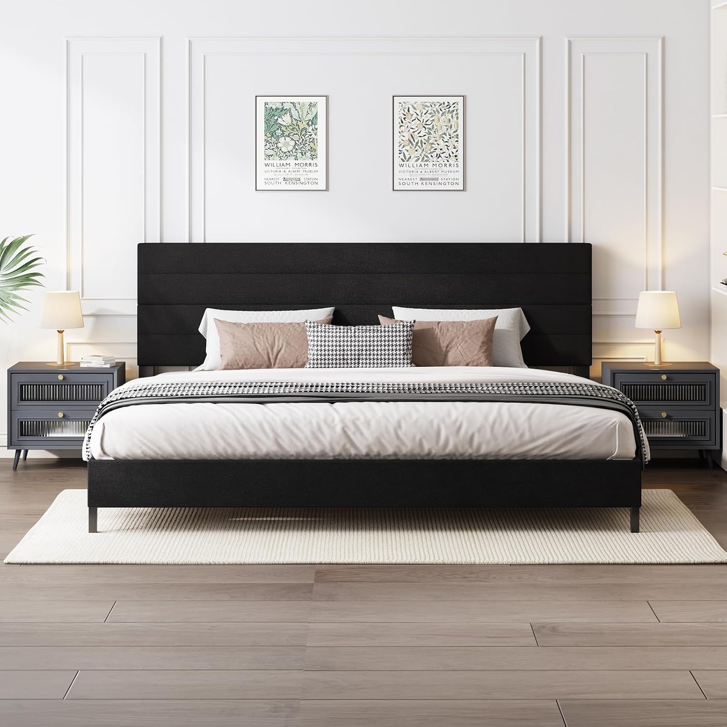 Furnihome King Size Bed Frame, Modern Velvet Upholstered Bed Frame King with Adjustable Headboard, Wooden Slats Support Platform, No Box Spring Needed,Easy Assembly