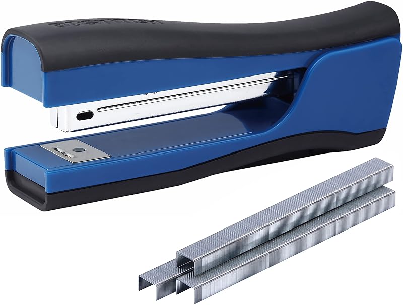 Bostitch Office Dynamo 4 in 1 Standup Stapler, Includes 420 Staples, 20 Sheet Capacity, Integrated Pencil Sharpener, Staple Remover & Staple Storage, Blue