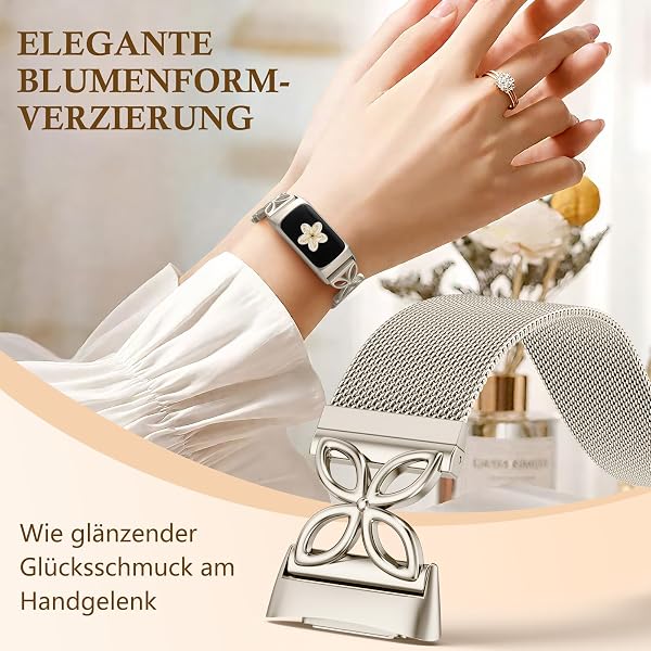 Oielai Metall Band Kompatibel mit Fitbit Charge 6 Armband Damen, Blumen Magnetisch Magnet Edelstahl Mesh Loop Armbänder für Fitbit Charge 5 Armband - 2