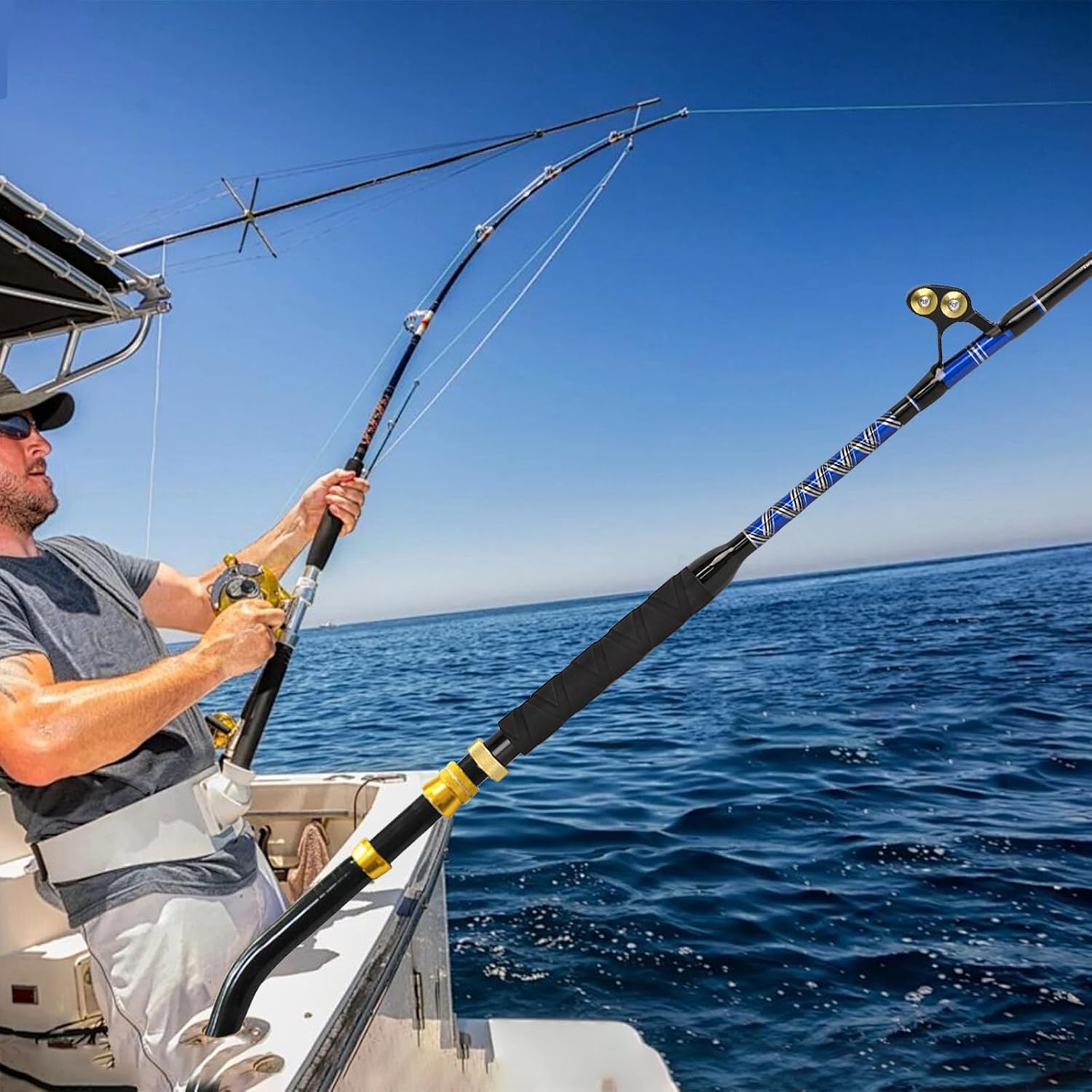 Deep Sea Fishing Rods, 2-Pieces Bent Butt Fishing Rods Saltwater，Offshore Trolling Rod Big Game Fishing Pole with 5+1 Roller Guides with 6.6ft
