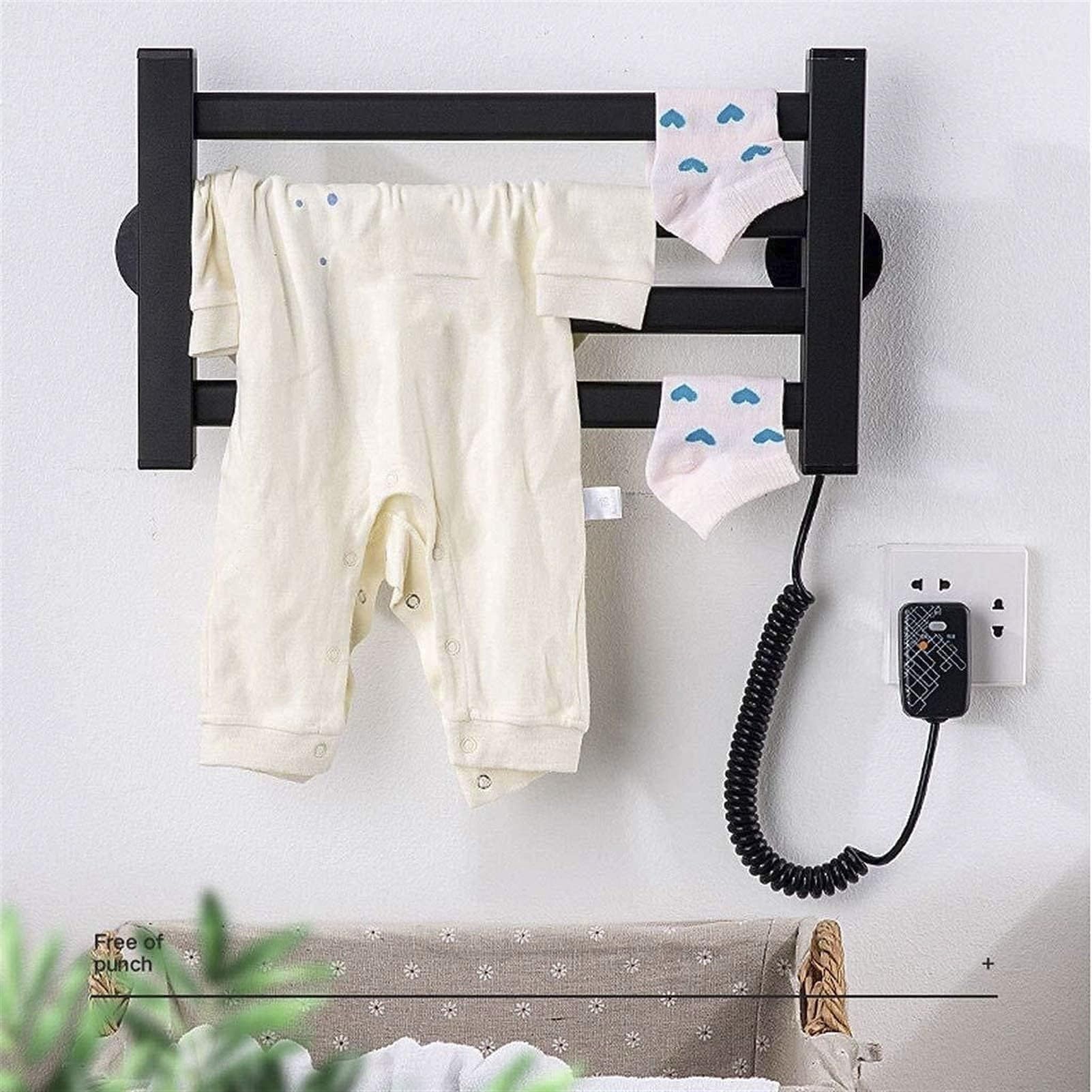 Toallero eléctrico Inteligente, radiador de Pared de 80 W, pequeño radiador toallero eléctrico for baño de 4 Barras, Temperatura Constante de 55 °C for Evitar Quemaduras.(White-Right Line)