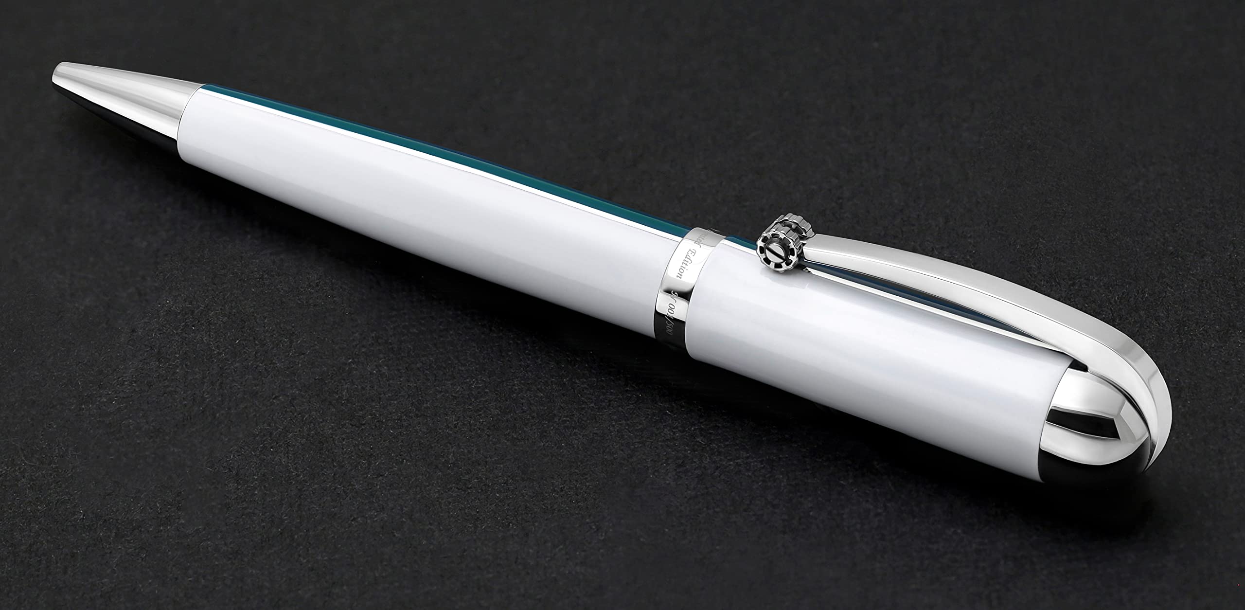 Xezo Visionary Brass And Aluminum Rollerball Pen, Fine Point. Hand Lacquered In Sky Blue And White. Numbered In Limited Edition Of 500. Classic Art Deco Color Disposition, Retrofuturistic Body Style