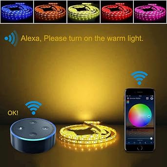 WiFi LED Smart Controller with Remote Control for Strip Lights, Wireless RGB WiFi Controller for LED Strip Light with 24-Key Remote Control, Compatible with Alexa Google Home