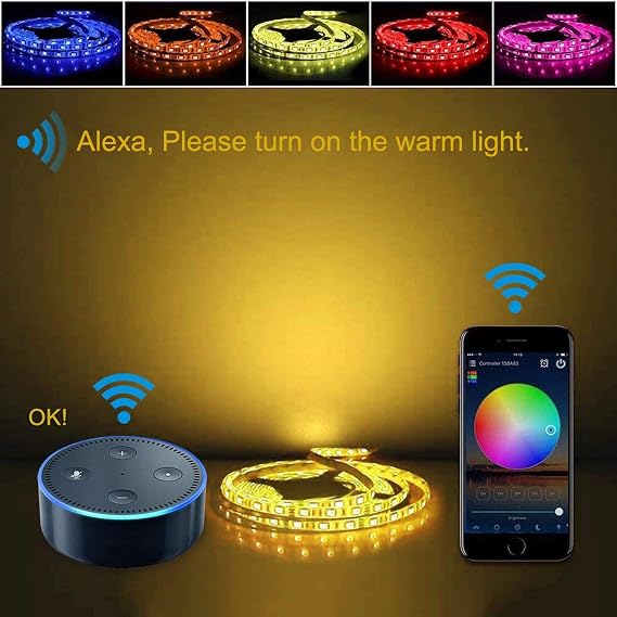 WiFi LED Smart Controller with Remote Control for Strip Lights, Wireless RGB WiFi Controller for LED Strip Light with 24-Key Remote Control, Compatible with Alexa Google Home
