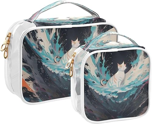 Miniatura 2 de Watercolor Cat Clear Toiletry Bag for Traveling,2 Pack Makeup Cosmetic Bag with Zipper,Travel Bag for Toiletries,Travel Essentials 21214360