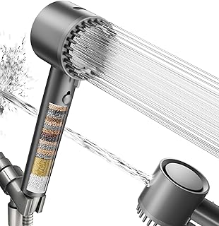 Cobbe Filtered Shower Head with Handheld, High Pressure 5 Spray Mode Showerhead with Filters, Built-in Power Wash for Hard Water - Remove Chlorine - Reduces Dry Itchy Skin, Luxury Gray