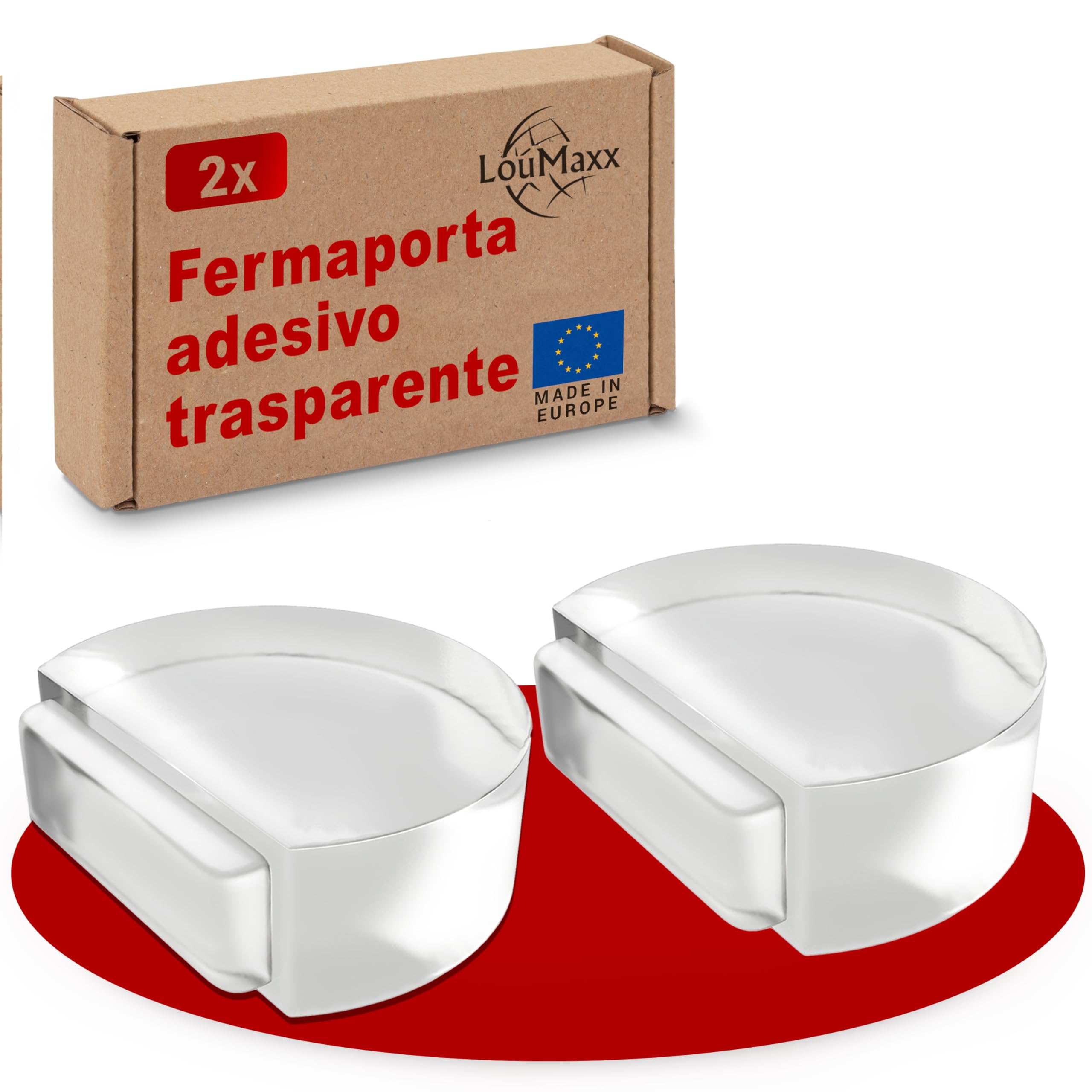 LouMaxx pavimento fermaporta autoadesivo - pavimento fermaporta adatto a tutti i pavimenti duri per proteggere pareti e mobili - autoadesivo trasparente, semicircolare e facile da applicare 2 pezzi