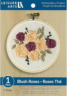 Leisure Arts 4" Blush Rose French Embroidery Kit - Beginner Cross Stitch Starter Set with Pre-Printed Organza, Hoop, Floss & Needle