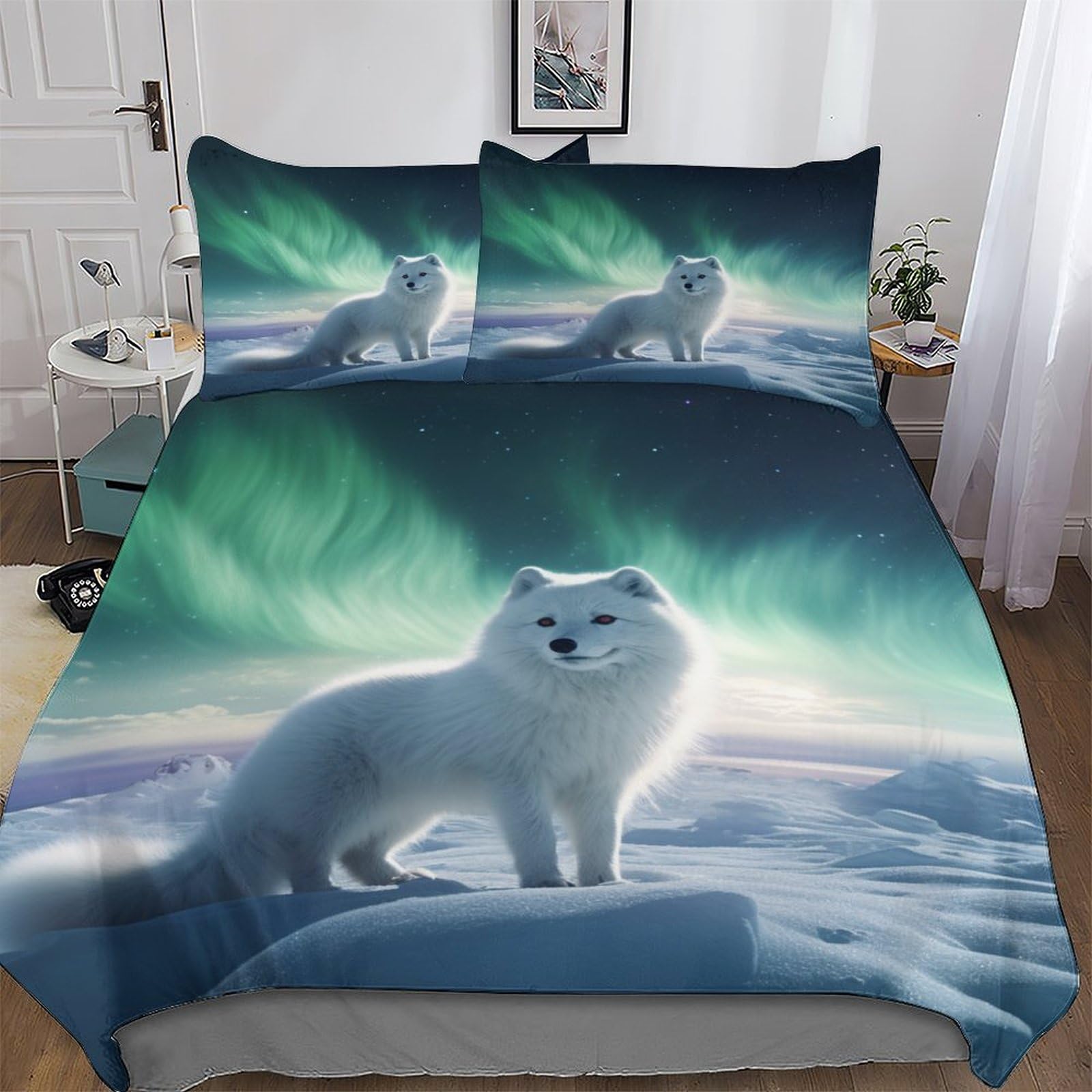 Ggjjtt Arctic Fox Duvet Cover Set Microfibre Soft Quilt Covers Easy Care Cover Bedding Sets With Pillowcase For Teen Adult Kids Single135x200cm