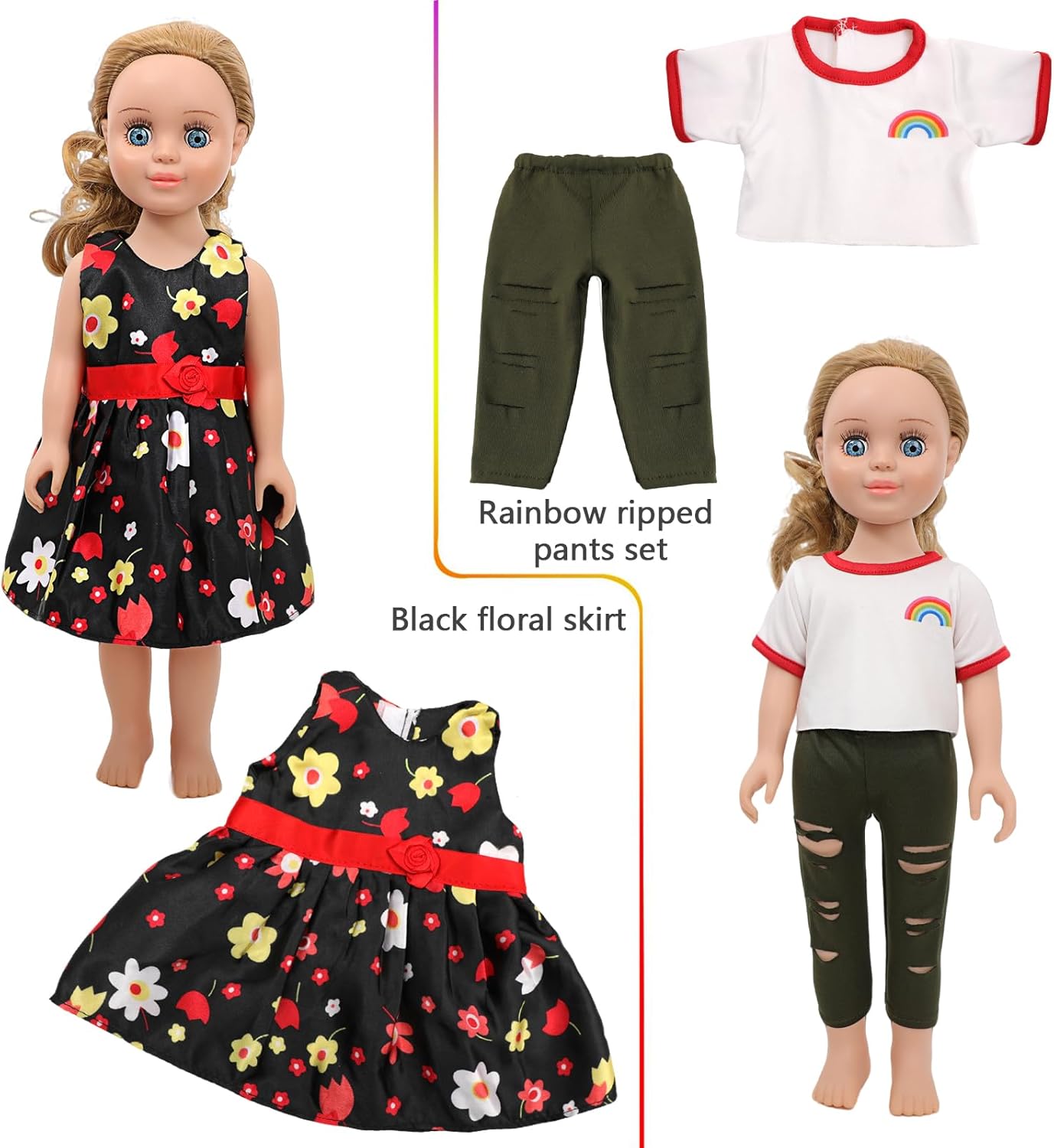 MSYO 10Pcs Doll Clothes Outfits for 16-18 Inch Girl Dolls,Handmade Fashion Clothing Set with Dresses,Tops,Pants,Hat,Casual & Party Styles,Gift for Kids Age 3+