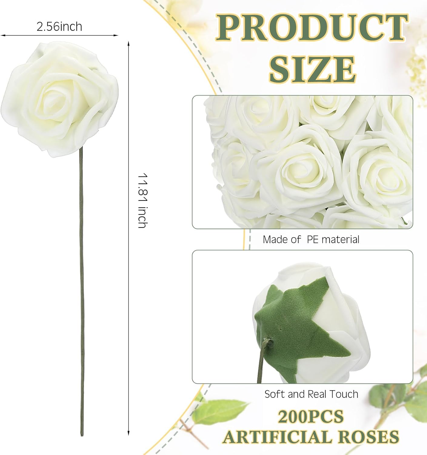 Tigeen 200 Pack Artificial Foam Rose Flowers with Stems Artificial Flowers Real Looking Fake Roses Bulk for DIY Wedding Bouquets Bridal Shower Centerpieces Floral Arrangements Home Decoration (White) - Image 2